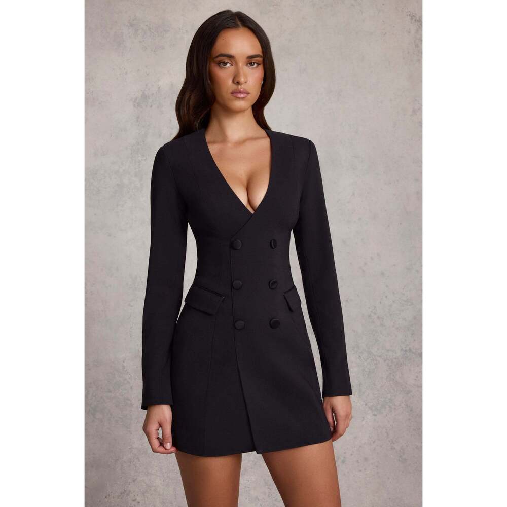 Oh Polly Structured Single-Breasted Blazer Mini Dress in Black 10